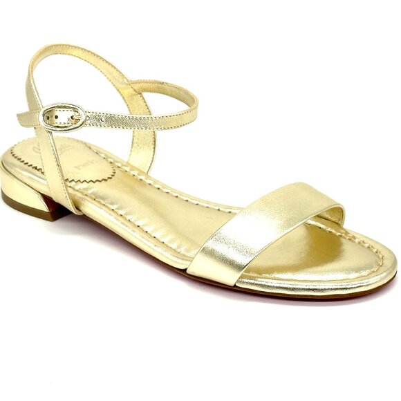 Christian Louboutin SWEET JANE SANDAL FLAT Metallic Leather Shoes Gold - Picture 11 of 16